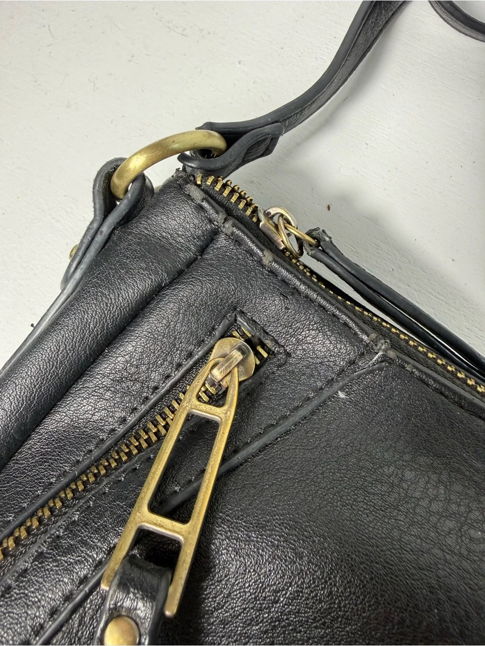 Anthropologie Black Leather Crossbody with Brass Hardware